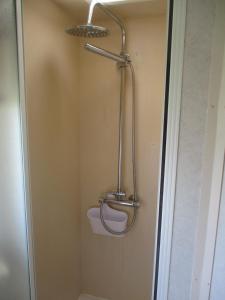 a shower stall with a toilet in a bathroom at Summer Breeze Caravan in Bacton