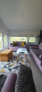 a living room with a couch and a table at Apartmani Kaldrma in Nov Dojran