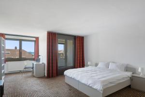 Neuchâtel City Hôtel tesisinde bir odada yatak veya yataklar