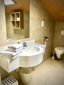 a bathroom with a white sink and a toilet at Pension Gartner in Wallern im Burgenland