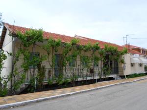 a building with vines on the side of a street at Katerina Apartments in Tsoukaladhes