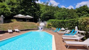 una piscina con tumbonas y un grupo en Villa Morelli Gualtierotti, en Pontepetri