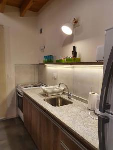 a kitchen with a sink and a stove at Centinelas del Paraiso in Villa La Angostura