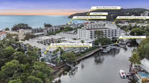 an aerial view of a building next to a river at #2 Hastings Street in Noosa Heads