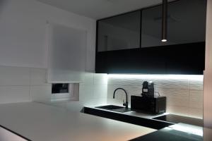 a kitchen with a sink and a microwave at Beach apartment Paklenica-Deluxe in Seline +40 photos