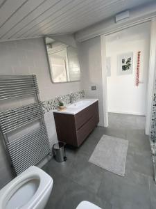 a bathroom with a toilet and a sink and a tub at La Garçonniérre del Lago Maggiore in Nebbiuno