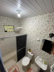 ein Bad mit einem WC und einem Waschbecken in der Unterkunft Chalé Juquiri in Santarém