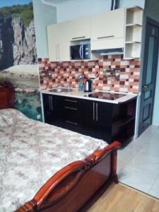 a kitchen with a sink and a counter top at 1-комнатная квартира-студия Люкс Элитный дом-2016 Центр in Truskavets