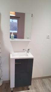 a bathroom with a sink and a mirror at Appartement "Gabrielle" au calme en Hypercentre de Revel in Revel