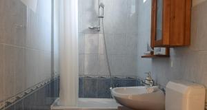 a bathroom with a shower and a sink and a tub at BDCSNY Apartman in Badacsonytördemic