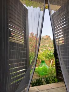 uma janela de vidro com um vaso verde num quarto em Villa Almoezia Charming B&B em Taormina