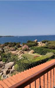 a view of a garden with the ocean in the background at Casa Pedra Concada in Santa Marinella