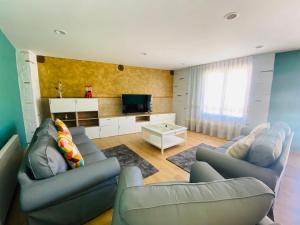 a living room with two couches and a television at La Casona del Gallo in Ábalos