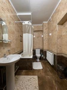 ウラジカフカスにあるHotel Veterokのバスルーム(シンク、シャワー、トイレ付)