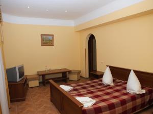 um quarto de hotel com uma cama e uma televisão em ВІКОНТ em Chishki