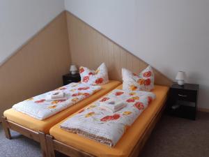 2 camas individuales en una habitación en Ferienwohnung Weiß, en Aue