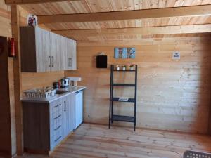 a kitchen with a ladder in a wooden room at Cyprus Glamping Park in Ayios Theodhoros