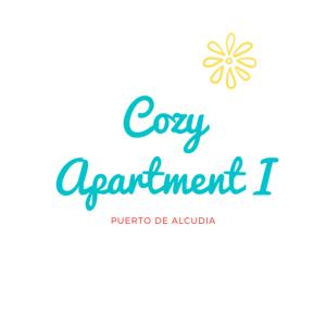 a sign that says cozy apartment i with a flower at Cozy estudio "Edificio Siesta 2" in Alcudia