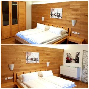 two pictures of a bedroom with two beds at Villa Viktoria 3 in Ingolstadt
