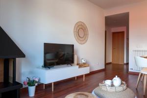 A television and/or entertainment centre at Cal Xera - Acollidora planta baixa amb jardí privat i llar de foc
