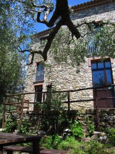 un edificio de piedra con un banco delante en Agriturismo La Casa Vecchia, en Ascea