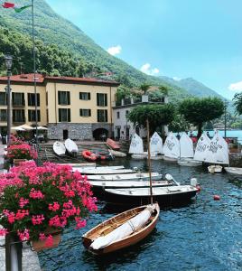 a group of boats are docked in the water at Il Belvedere in Torno