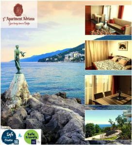 a collage of pictures of a statue on the water at Apartment Adriana in Opatija