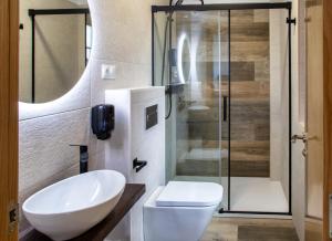 a bathroom with a toilet and a sink and a shower at Apartamentos Rurales Lola Penarronda in Castropol +77 photos