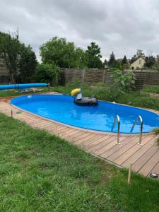einen Pool mit einem aufblasbaren Pool in der Unterkunft Gemütliches Ferienhaus mit Garten in Oranienbaum-Wörlitz