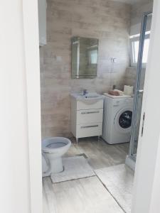 a bathroom with a toilet and a sink and a washing machine at Apartment Jovana in Igalo
