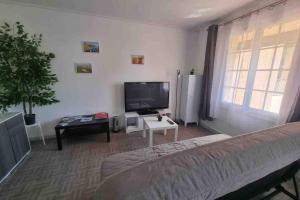 ル・ボーセにあるBel appartement avec balcon et parking privéのベッドとテレビのあるリビングルーム