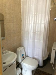 a bathroom with a white toilet and a sink at Гостиница Глория in Pyatigorsk