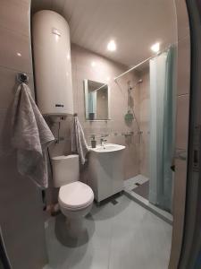 瓦爾納的住宿－Lefterov's Guests Suite，浴室配有卫生间、盥洗盆和淋浴。