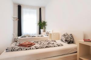 two beds in a room with a window at City-Apartments Graz in Graz