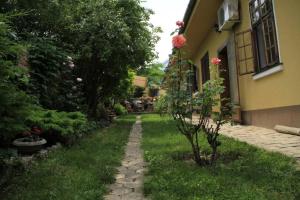 um jardim com um caminho que leva a uma casa em Apartman Brankova kuća em Sremski Karlovci