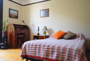 a bedroom with a bed with a blanket and a dresser at Bonita habitación en departamento compartido a dos calles del Zócalo CDMX in Mexico City