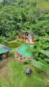 an aerial view of a house and a swimming pool at Treegana in Triganá