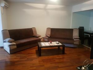 a living room with two couches and a coffee table at Bujic Apartment in Petrovac na Moru
