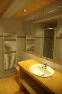 ein Bad mit einem Waschbecken und einem Spiegel in der Unterkunft Appart Ressachaux Morzine centre 2 à 4 pers calme vue jardin parking in Morzine