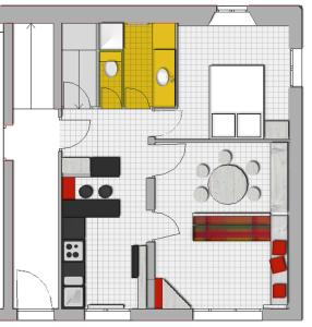 een plattegrond van een kamer met: bij Appart Ressachaux Morzine centre 2 à 4 pers calme vue jardin parking in Morzine