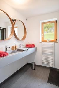 a bathroom with a sink and a mirror at CHALET ALTAÏ in Séez