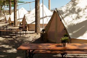 a group of tents with tables and trees at Kampaoh Los Escullos in Almería