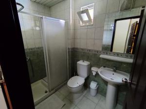a bathroom with a toilet and a sink and a shower at Sailorson Apart Hotel in Alanya +25 photos