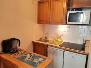 cocina con fregadero, microondas y lavavajillas en Appartement Les Deux Alpes, 2 pièces, 4 personnes - FR-1-516-145 en Mont-de-Lans