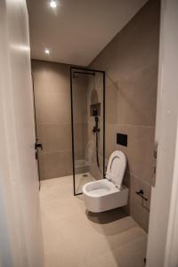 a bathroom with a toilet and a shower at Acron Athens in Athens