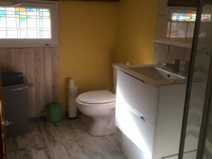 uma casa de banho com um WC e um lavatório em Gîte Laître-sous-Amance, 2 pièces, 3 personnes - FR-1-584-68 