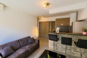 a living room with a couch and a kitchen at SUEDE 2 AP4208 By Riviera Holiday Homes in Nice