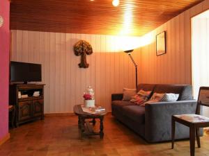 sala de estar con sofá y TV en Gîte Thoras, 5 pièces, 8 personnes - FR-1-582-301 en Thoras