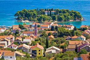 a small town with houses and the ocean at Apartman Sara in Preko