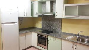 a kitchen with a white refrigerator and a sink at Apartamento Ático Select Real Caldas de Reis in Caldas de Reis